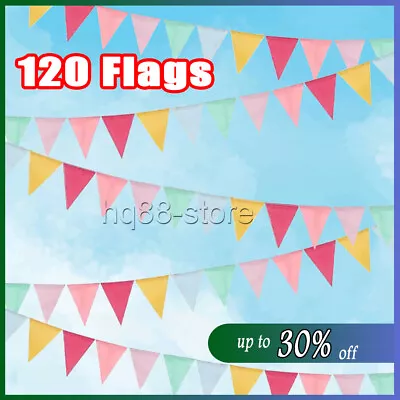 120 Flags Waterproof Triangle Flags Bunting Banner Outdoor Bunting For Garden • £2.98