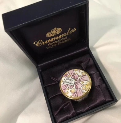 $67.99 • Buy New W/box Crummles $260 Enamel Round Pink Bows Bears Happy Birthday Trinket Box