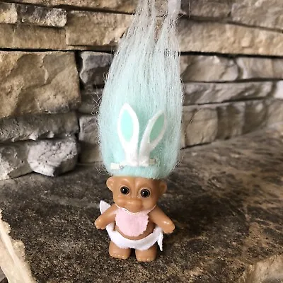 Russ Troll Doll! 2” Blue Hair Brown Eyes! Easter Bunny Baby! Diaper Bib Ears!  • $5.75