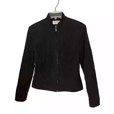 GIANNI Vintage Corduroy Madarin Collar Jacket Black Size 8 Petite Blazer Zip Up • $8