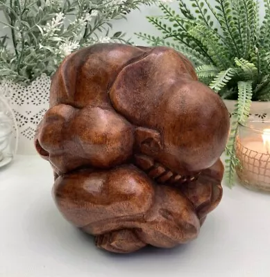 Abstract Yoga  Wood Carving Bali Meditating Yogi Sculpture Handcrafted Art   • $36