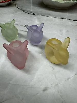 Set Of 4 Pastel Satin Glass Bunny Rabbit Small Taper Candle Holders Spring Decor • $18