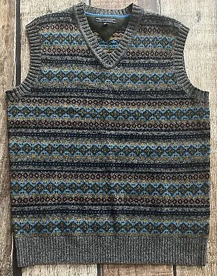 Tommy Hilfiger Fair Isle Sweater Vest Gray Multi Mens Size Xl Excellent • $29.99