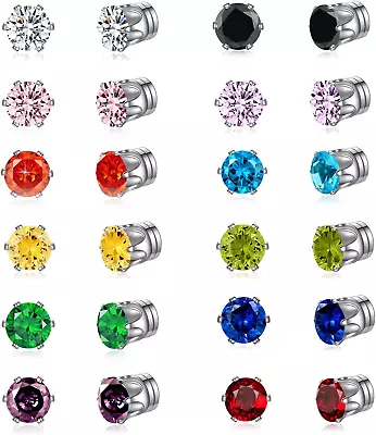 12 Pairs Colors Cubic Zirconia Magnetic Earrings Set Clip On Non Piercing Earrin • $21.22
