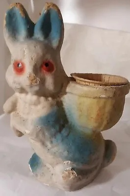 Vtg Old Paper Mache Easter Bunny Rabbit Candy Planter Container Odd Red Eyes • $29.99