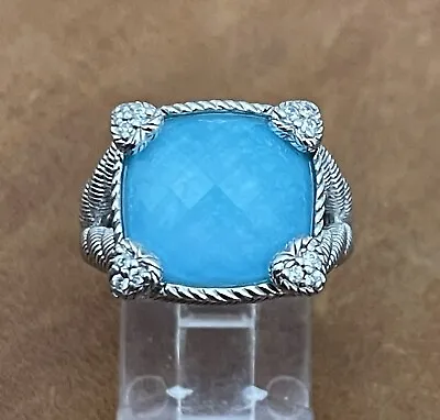 Authentic Judith Ripka Turquoise Quartz Doublet Diamonique Cz Sterling Ring 5.25 • $149
