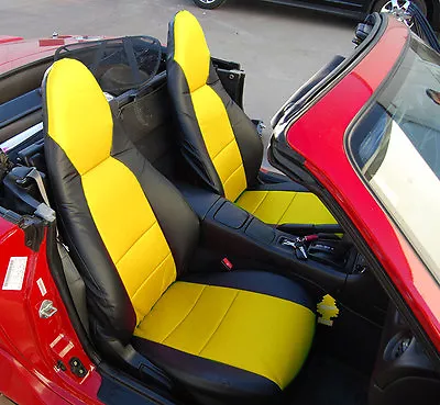 Mazda Miata 2001-2005 Black/yellow Leather-like Custom Made Front Seat Covers • $179