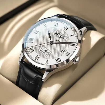 Automatic Watch Swiss Mechanical Watch Belt Business Solid Steel Men's Watch • £37.73