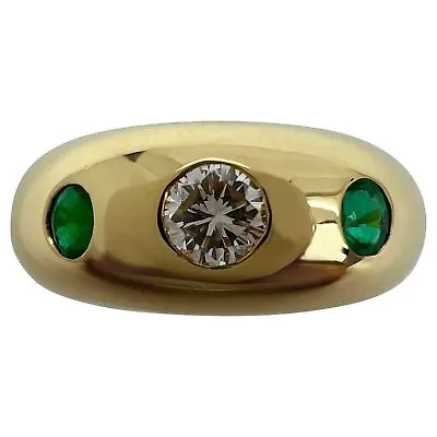 Vintage Cartier Diamond And Emerald 18k Yellow Gold Three Stone Dome Daphne Ring • $4976.22