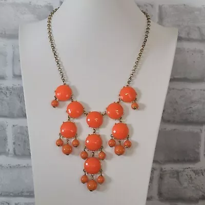 J Crew Necklace Orange Statement Bubble Chandelier Jewelry Gold Tone • $19.95