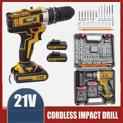 Cordless Hammer Drill Set Electric Impact Driver Screwdriver + 2 X 21V Battery • £28.46