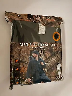 MOSSY OAK Men's L THERMAL 2-PC SET Microfiber Fleece TOP & BOTTOM BLACK NEW • $23.99