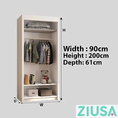 Wardrobe -Modern Sliding Door Wardrobe With Hanging Rail For Bedroom - ZIUSA • £329.99