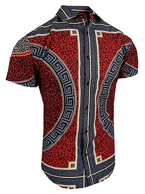 Mens Short Sleeve Shirt Designer Animal Leopard Prints Stretch Slim Fit Button • $27.95