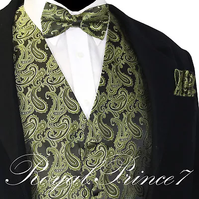 XS - 6XL Men Paisley Dress Vest Waistcoat & Bowtie And Hanky For Suit Or Tuxedo • $31.31