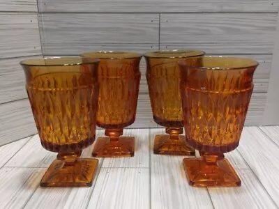 Vtg Set Of 4 Indiana Mt Vernon Amber Large 6” Goblets Square Base  • $24