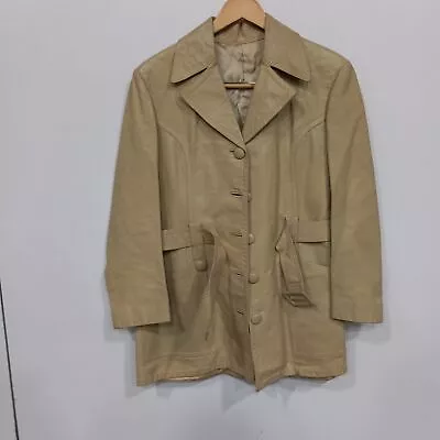 Gulati's Clothier Vintage Beige Leather Trench Coat • $9.99