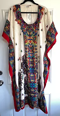  New Sante Muu Mumu  2x 3x Kaftan Caftan House Dress White Yellow Green Blue Red • $15.39