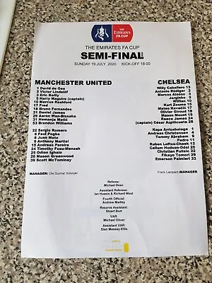 TEAMSHEET FA CUP SEMI-FINAL CHELSEA V MAN UTD 19th July 2020 • £1.29