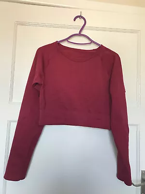 SHEIN Burgundy Long Sleeve Top Size L Ribbed Stripe Cropped Crop Stretch • £4.99