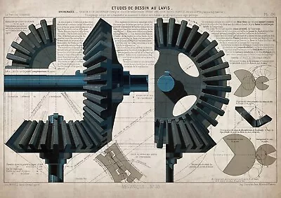 Meshed Cogs : Vintage Industrial Wall Art Print • $31.13