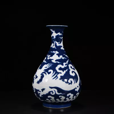 12.6  Antique Ming Dynasty Porcelain Xuande Mark Blue Cloud Dragon Yuhuchun Vase • £394.31