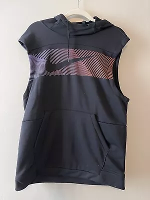 Nike Dri Fit Center Swoosh Hoodie Vest Men’s Size Medium Black Sleeveless • $18.99