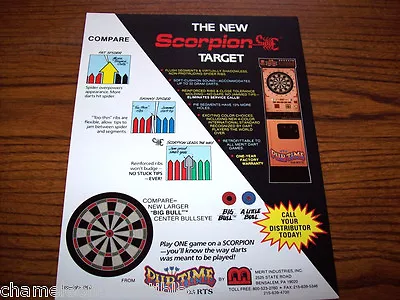 MERIT PUB TIME SCORPION TARGET DARTS ARCADE GAME MACHINE FLYER Vintage Retro • $18.27