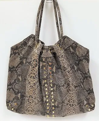 New Michael Kors Uptown Astor Dark Sand Python Leathergold Studsringstote Bag • $297.49