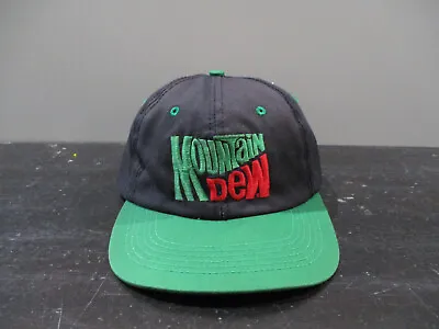 VINTAGE Mountain Dew Hat Cap Snap Back Black Green Soda Pop Mens 90s • $15.10