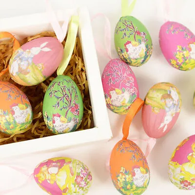 14PCS Colorful Painted Easter Eggs Hanging Ornaments For DIY Crafts Home Decor • £6.99