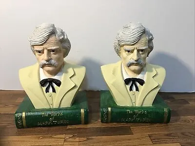 Rare Papel Freelance Mark Twain Bust Bookends. Hand Painted Cool Look Classy • $165.27
