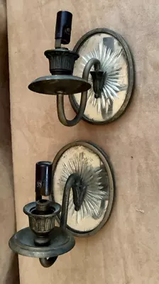 Pair Antique Starburst Mirrored Back Wall Sconces Electric NEED WIRING Light • $134.50