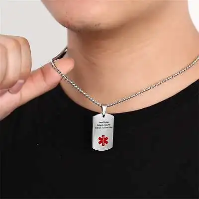 Personalized Men's Medical NecklaceEngravings On Both SidesCustom Medical • £24.96