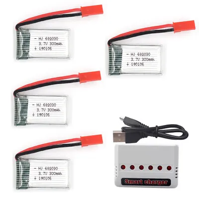 $26.10 • Buy 4PCS 3.7V 300mAh Lipolymer 682030 High Rate Battery JST+Charger For Drone RC