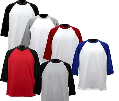 Men's Raglan T-Shirt Baseball 3/4 Sleeve Henley Casual Cotton Sports Shirt • $13.16