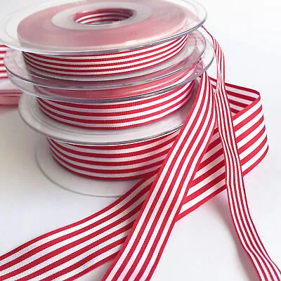 £2.50 • Buy Red & White Stripe Ribbon 3 Widths 9mm 16mm 25mm Choose Length Or Full Roll