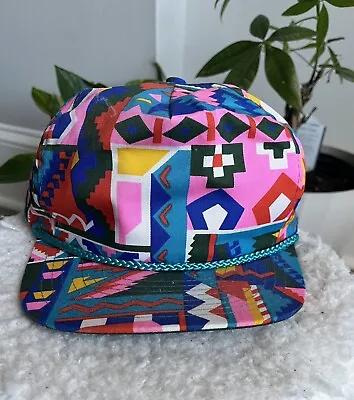 Vtg. Nissin Colorful Abstract Aztec Embroidered 90’s Hip Hop Snapback Cap • $28.85