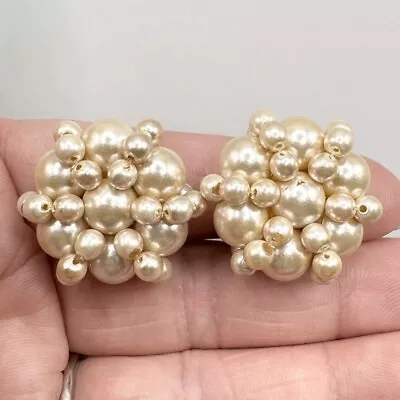 Vintage Imitation Pearl Earrings Clip On Cluster Cocktail Elegant Chic 1 Inch • $12.95