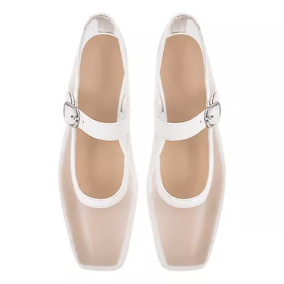 Women's Buckled Casual Ballet Flats Square Toe Mary Jane Pumps Mesh Work Shoes • $39.99