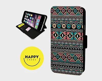 TRIBAL AZTEC TEXTILE PRINT - Faux Leather Flip Phone Case Cover - Iphone/Samsung • £5.91