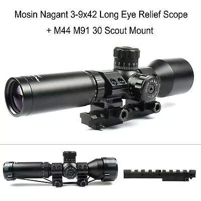 TACFUN Mosin Nagant 3-9x42 Long Eye Relief Scope /w Ring Mount +M44 M91 30 Mount • $79.99