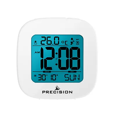 Precision Radio Controlled Digital LCD Backlit Alarm Clock - White AP058 • £9.99