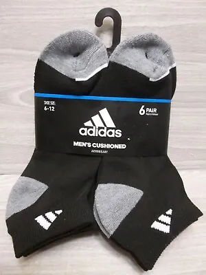 ADIDAS Mens Socks Low Cut Aeroready Full Cushioned 6 Pair Black Shoe Size 6-12 • $19.99