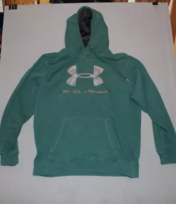 UNDER ARMOUR Mens XL Coldgear Fitted Hoodie Logo Spellout Green Front Pocket • $13.96