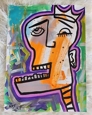 Matt Scalf 18x24 Abstract Face Crown Graffiti Urban Street Art ORIGINAL PAINTING • $189