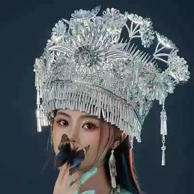 Retro Chinese Silver Miao Female Photography Hat Halloween Headwear • $191.33