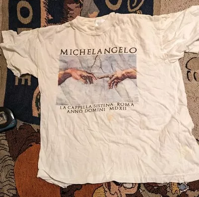 Vtg Michelangelo Shirt White Sistine Chapel Art Tee 80s 90s M • $19.88
