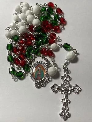 Mexico Flag Colors - Traditional Catholic Rosary Beads - Our Lady Of Guadalupe • $29.95