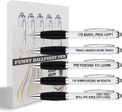 Funny Pens 5 Pack Of Rude Novelty Ballpoint Pens Gifts For Work Colleague Work • £9.53